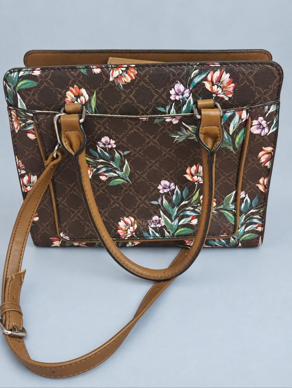 Nine West Brown Floral Satchel Crossbody Purse
